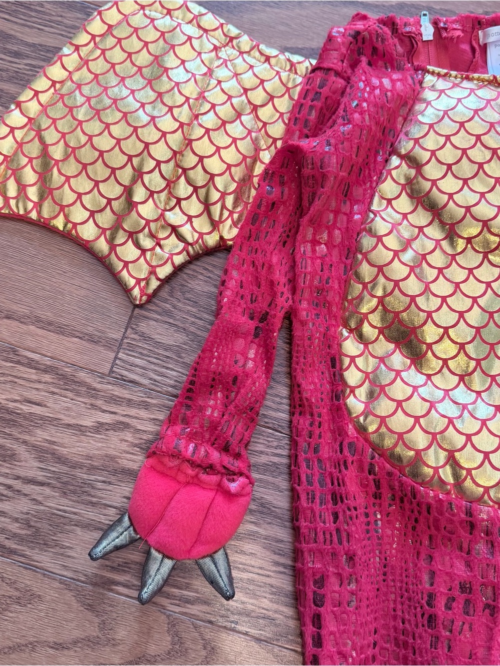 Pottery Barn Kids Red and Gold Dragon Costume with Wings bodysuit - Picture 3 of 8